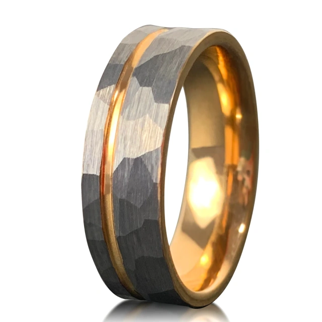 Trendy Brushed Ip Rose Gold Hammered Tungsten Finger Jewelry Mens Wedding Men Rings