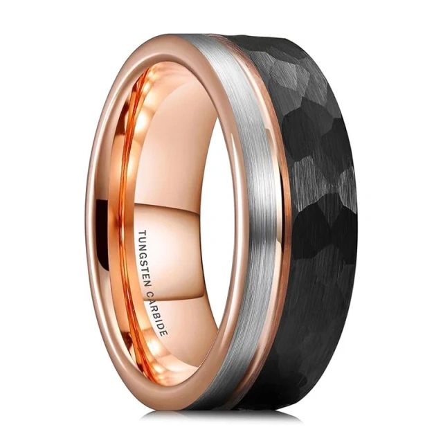 Wholesale Hammered Brushed Tungsten Ring IP Black Rose Gold Tungsten Wedding Ring Men Women Rings Jewelry Comfort Fit