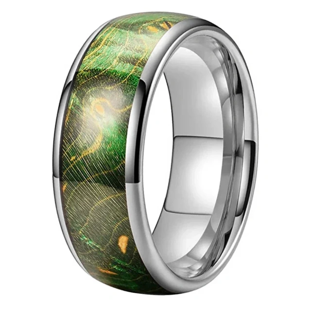 Wholesale Price Popular Blue Green Nature Dyed Elder Wood Tungsten Wedding Band Ring Fashion Rings Custom Rings for Women Men