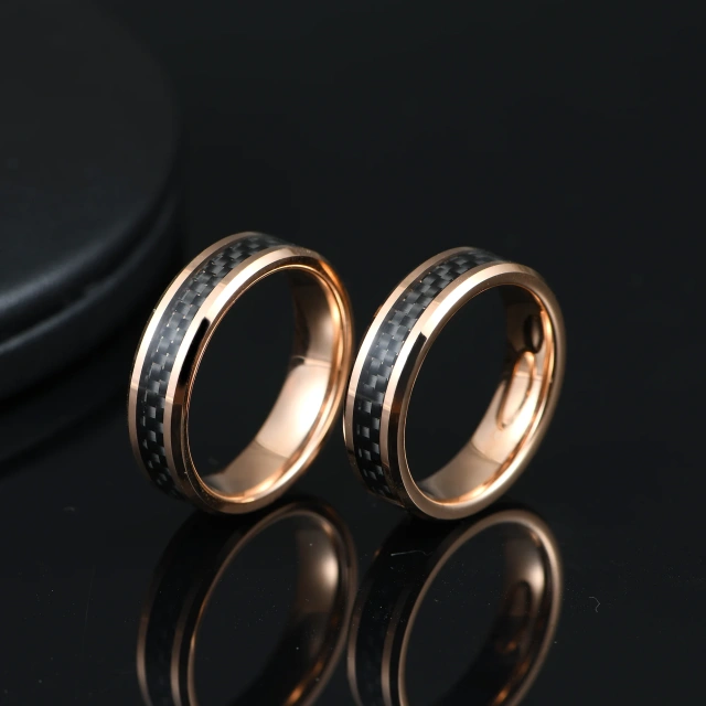 Black Fiber Patch Chunky Tungsten Carbide Ring Jewelry Tungsten Gold Plated Blue Carbon Fiber Rings for Men
