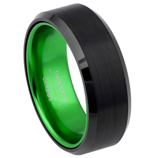 Wholesale Men's Tungsten Ring 8mm Width Black Plated Surface Red Orange Green Purple Alumina Inner Ring Classic Wedding Jewelry