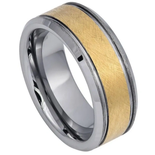 Fashion Jewelry Wholesale 8MM Custom Gold Plated Men Wedding Rings Silver Matte Finish Step Edge Male Tungsten Carbide Ring
