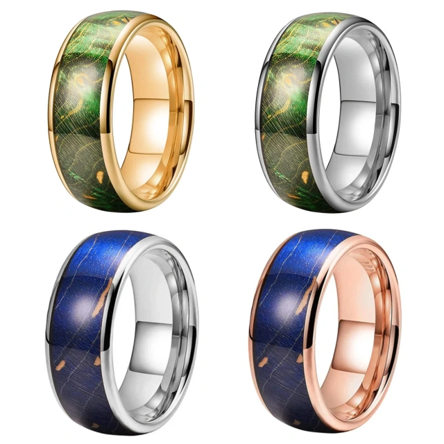 Wholesale Price Popular Blue Green Nature Dyed Elder Wood Tungsten Wedding Band Ring Fashion Rings Custom Rings for Women Men