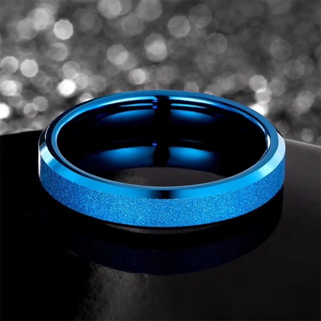 Men's Jewelry Tungsten Carbide Blue and Gold Ring Simple Blue Fashionable High-grade Personality 4mm Men and Women Ring