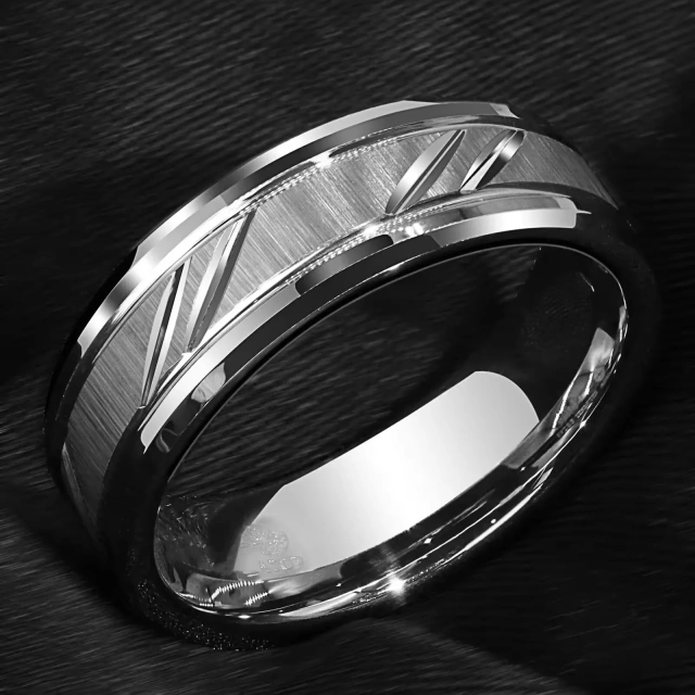 Newest Design Custom 8mm 6mm Couple Silver Tungsten Ring Grooved Stepped Brushed Wedding Rings Couple Set