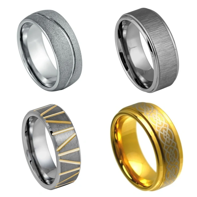 Fashion Jewelry Width 8mm Silver Tungsten Carbide Ring Gold Edges Wedding Ring Anniversary Gift Men Women Comfort Fit