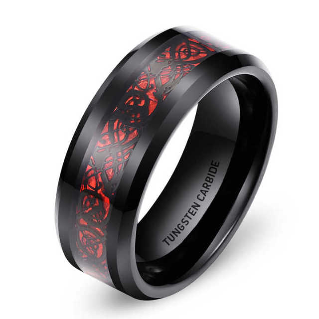 Hot Sale Fashion Jewelry 8mm Inlay Carbon Fiber Engagement Ring Best Tungsten Ring for Men Rings