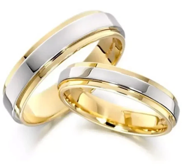 Simple Couple Sliver Gold Plated Blank Fine Polish Step Tungsten Carbide Wedding Ring