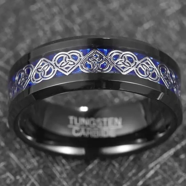 Custom Men Ring Tungsten Men Ring Inlay Carbon Fiber Black Plated Tungsten Carbide Fashion Ring