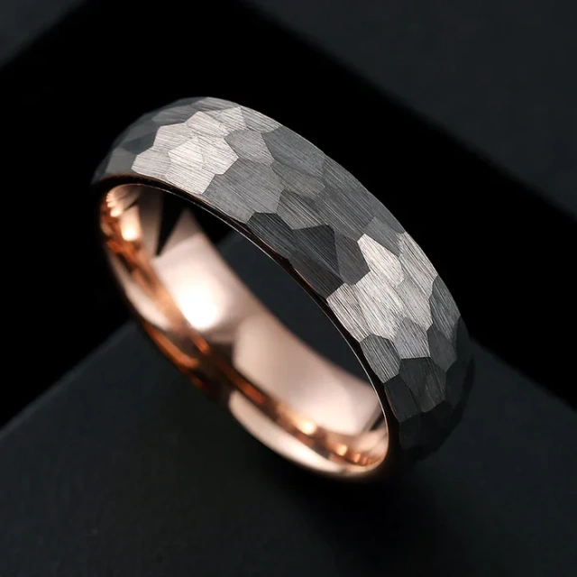 Men's & Women's Hammered Surface Engagement Bands 18K Rose Gold Plated Tungsten Wedding Ring Classic Style for Male Female Gift
