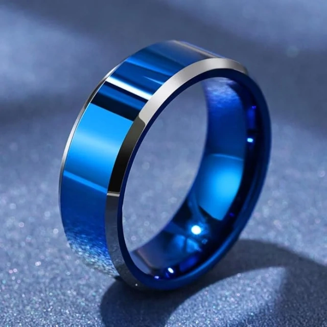 Basic Design High Polished 8MM Blue Tungsten Carbide Custom Men Ring Fashion Rings Tungsten Wedding Rings Band Comfort Fit