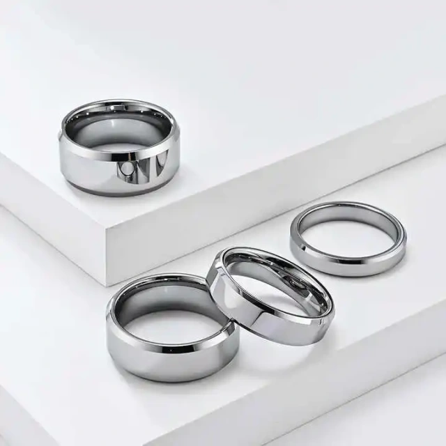 Matte Finish 18K Gold Tungsten Rings - Beveled Edges - Ouyuan