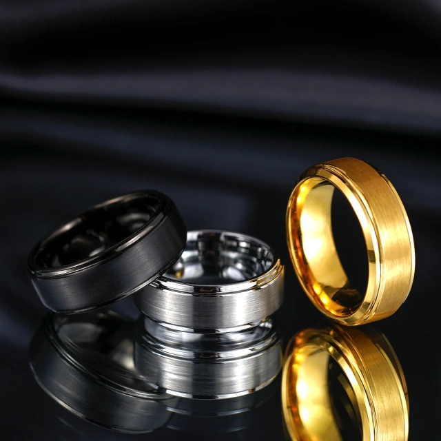 6mm & 8mm Tungsten Wedding Bands - Gold Silver Black Wood - Ouyuan