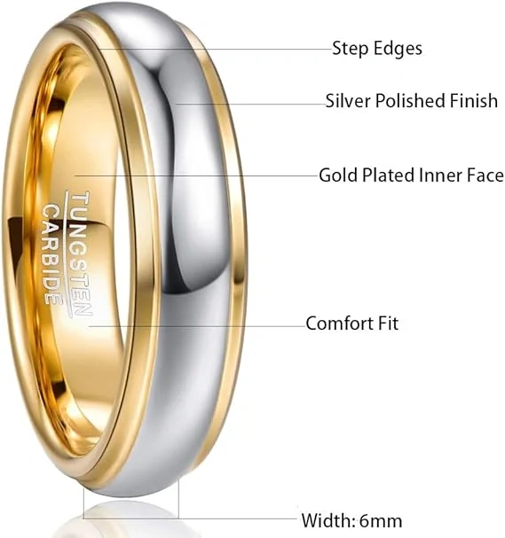 Wholesale Price High Polished Custom Tungsten Men Gold Rings Tungsten Wedding Rings Fashion Tungsten Jewelry Rings