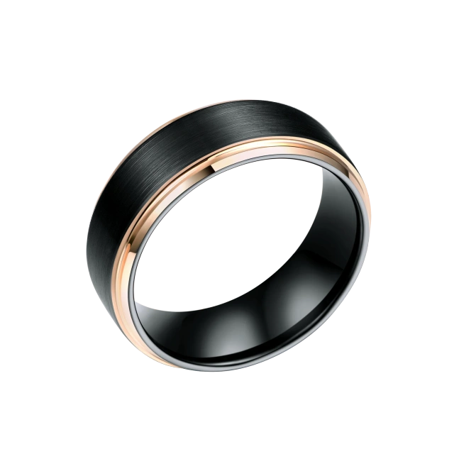 8mm Center Brushed IP Black Plated Tungsten Ring with Stepped Edges Tungsten Rings Men and Women