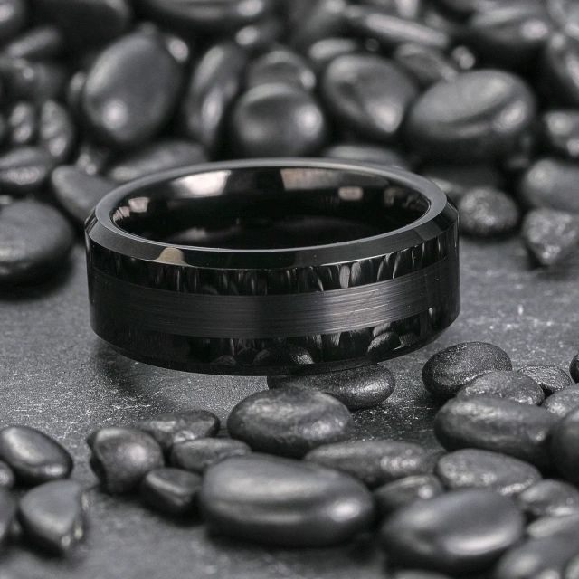 Wholesale 8mm Black Tungsten Rings - Classic Brushed Band - Ouyuan