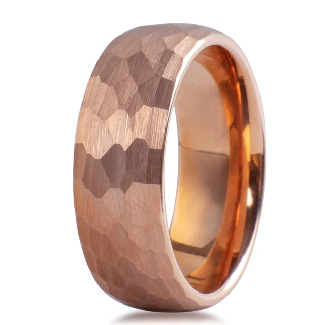 Wholesale Tungsten Ring Hammered 8mm Rose Gold Plated Wedding Band for Men