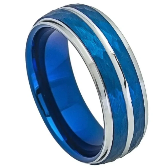 Ouyuan Jewelry Men's Blue Tungsten Carbide Cross Ring Wholesale Classic Groove Plated for Wedding & Engagement