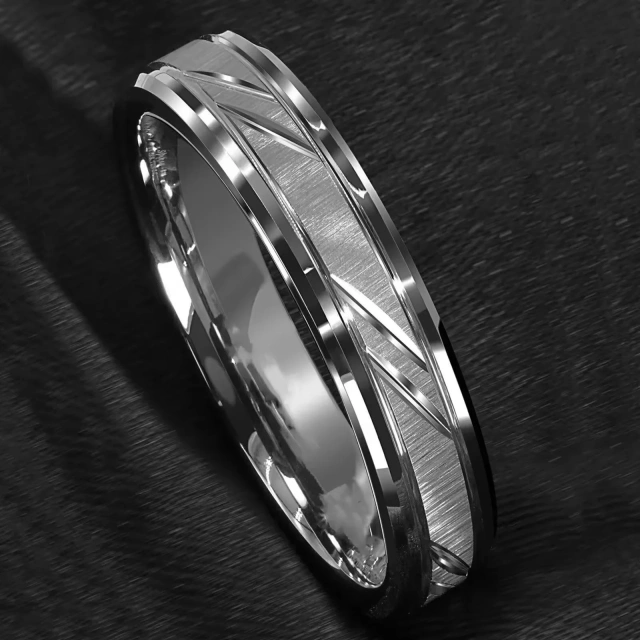 Newest Design Custom 8mm 6mm Couple Silver Tungsten Ring Grooved Stepped Brushed Wedding Rings Couple Set