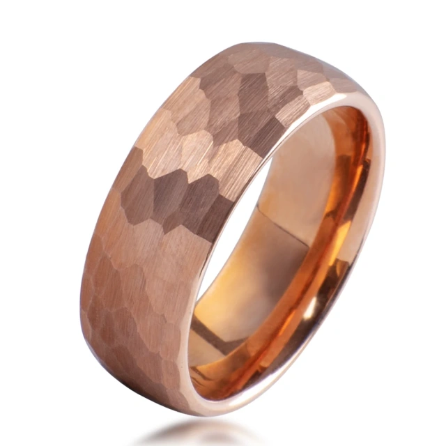 Wholesale Tungsten Ring Hammered 8mm Rose Gold Plated Wedding Band for Men