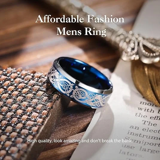 Custom Fashion Jewelry Wedding Band Blue Tungsten Carbide Ring Wholesale Man Tungsten Ring Jewelry for Women Men