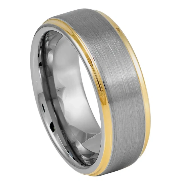 Fashion Jewelry Wholesale 8MM Custom Gold Plated Men Wedding Rings Silver Matte Finish Step Edge Male Tungsten Carbide Ring