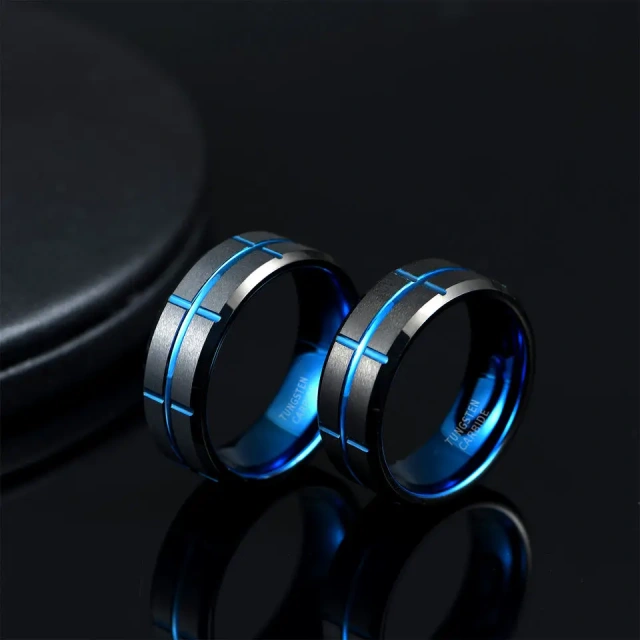 Blue and Black Plated Hot Selling Reasonable Price Tungsten Rings Made