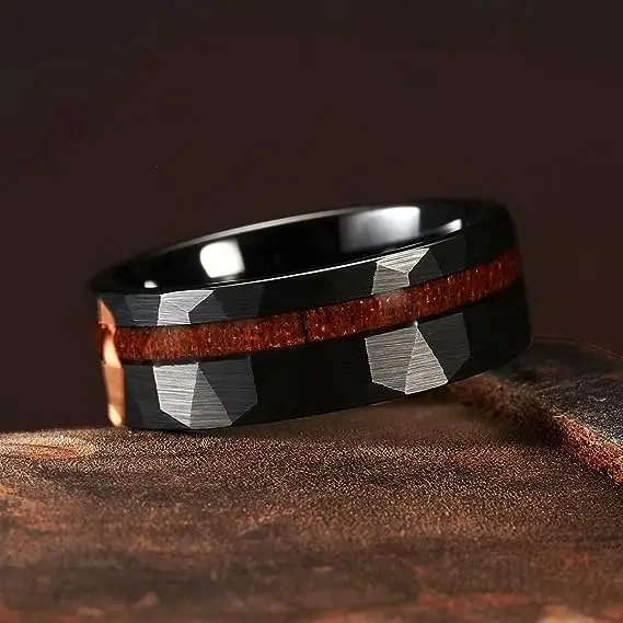 Wholesale Black Plated Tungsten Ring Wood Inlay Men Tungsten Carbide Rings Fine Jewelry Ring
