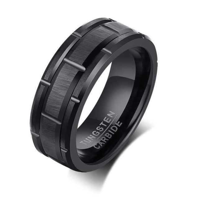 Ouyuan Jewelry 8mm Comfort Fit Tungsten Wedding Band Silver/Gold/Black Mens Engagement Ring Classic Horizontal Groove Gift Party