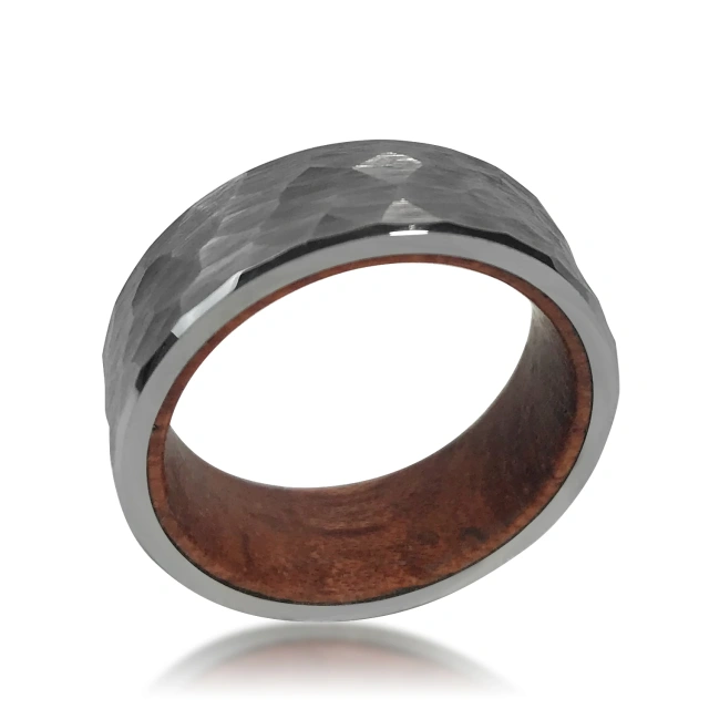 Wholesale Price Hammered Tungsten Carbide Ring with Wood Inlay for Men Ring