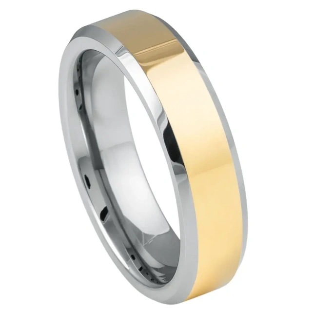 Fashion Jewelry Wholesale 8MM Custom Gold Plated Men Wedding Rings Silver Matte Finish Step Edge Male Tungsten Carbide Ring