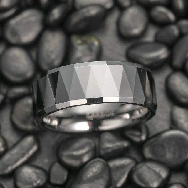 Lower Price Tending High Polished Faceted 8mm Silver Tungsten Steel Rings for Men Tungsten Wedding Rings Mens Jewelry