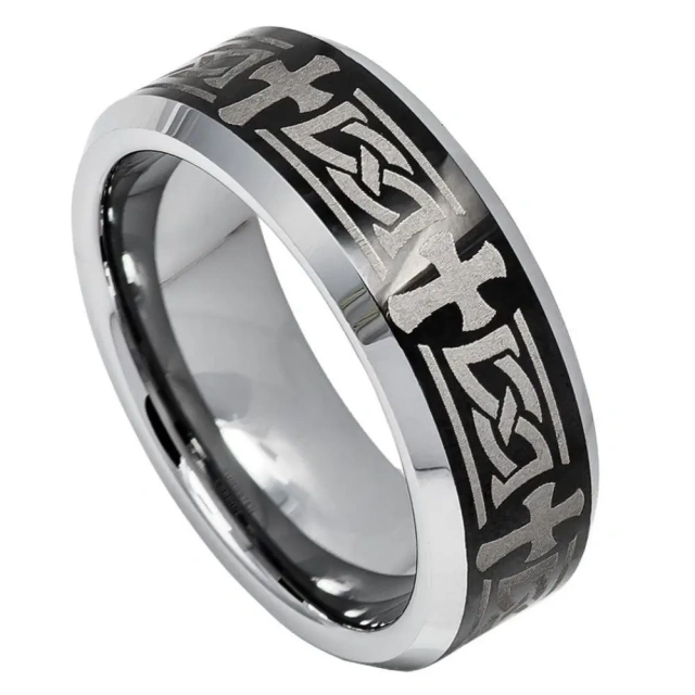 Cool Fashion Men 8MM Width Beveled Matte Finished Silver Tungsten Carbide Engagement Rings for Women Men Wedding Band