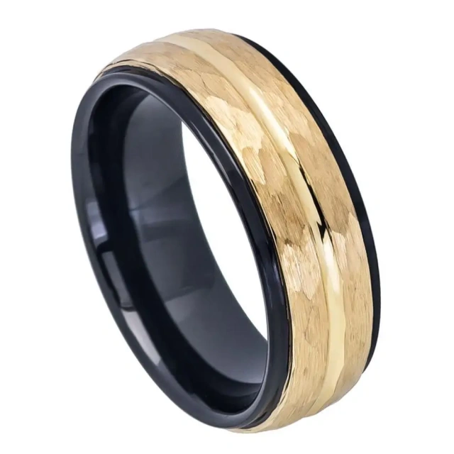 Ouyuan Wholesale Jewelry Fashion New Tungsten Gold Tungsten Carbide Steel 8mm Black Gold Double Color Men's Ring