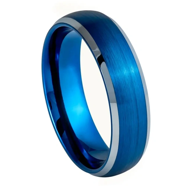 Ouyuan Jewelry Blue Men's Jewelry Factory Manufacture 8mm Thin Blue Centre Groove Comfort Fit Mens Tungsten Ring Wedding Band