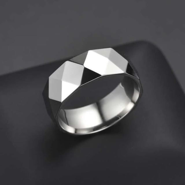 High Polished Faceted Tungsten Rings - 8mm & 4mm Sets - Ouyuan