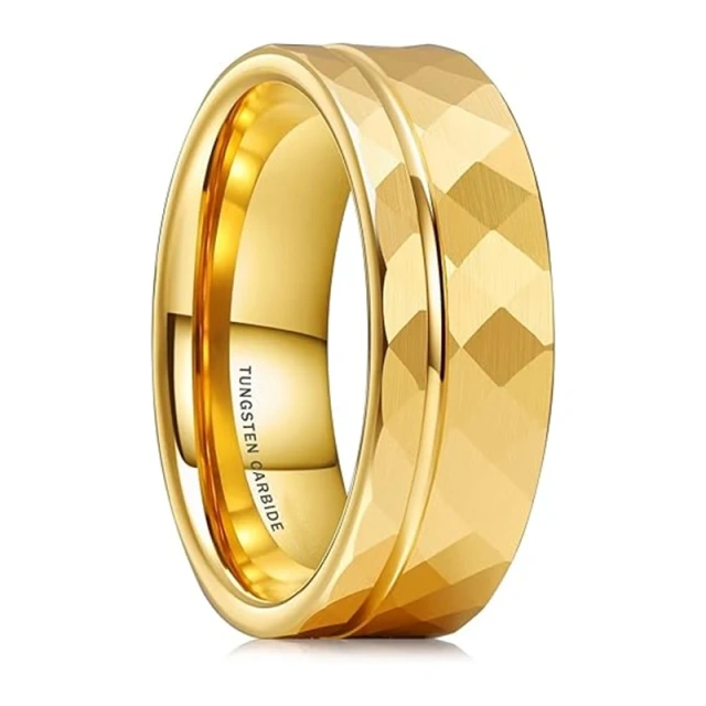 Custom 8mm Grooved Faceted Tungsten Rings - Gold Finish - Ouyuan