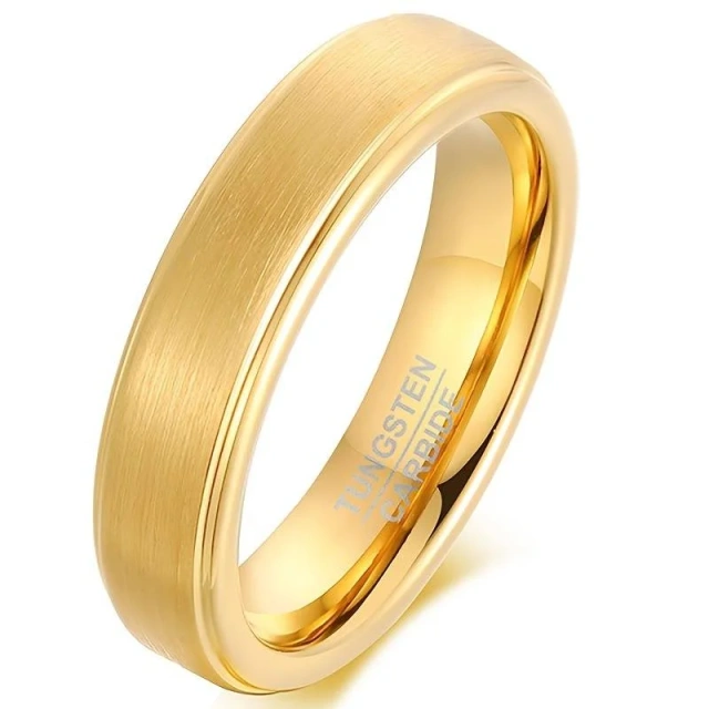 Wholesale Luxury Jewelry Lower Price Handmade 6MM Tungsten Carbide Brushed Men Gold Rings Custom Tungsten Ring Gold Wedding Ring