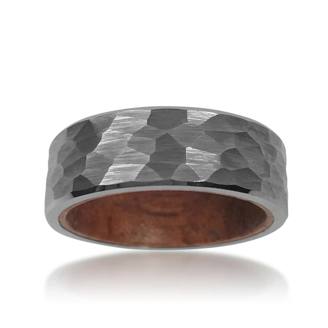 Wholesale Price Hammered Tungsten Carbide Ring with Wood Inlay for Men Ring