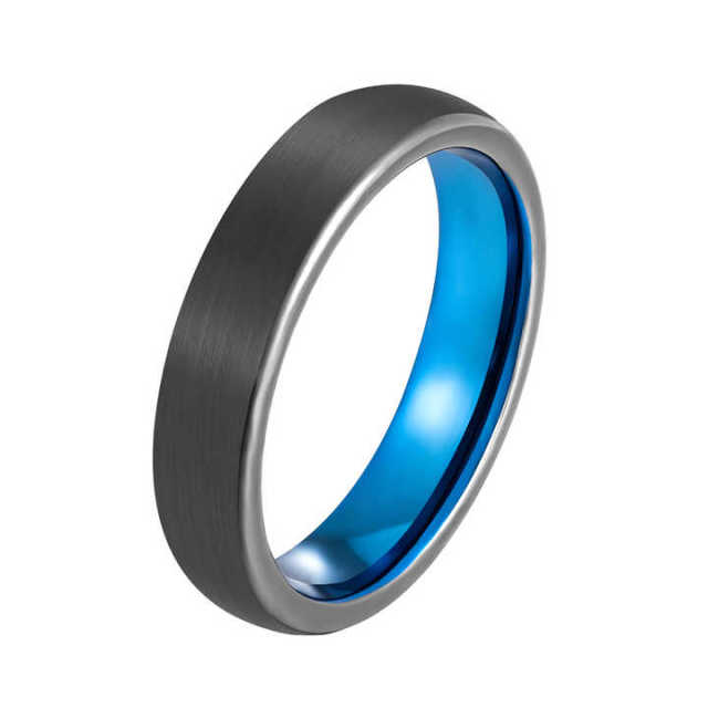Trending Basic Design Custom Tungsten Jewelry Black Blue Tungsten Ring 4MM Rings for Men Brushed Wedding Ring Comfort Fit