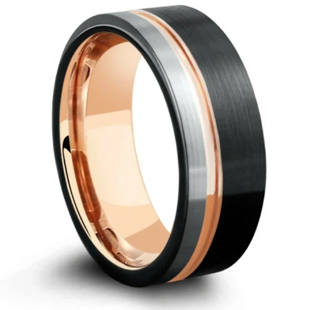 Hot Item European Silver Gold Plated Ring, Mens Black Tungsten Rings Carbide Wedding Band Ring for Girl