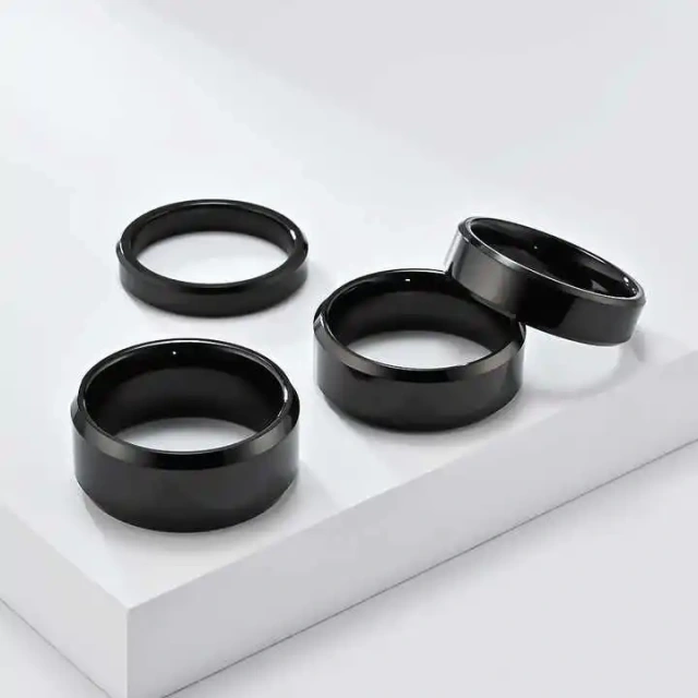Matte Finish 18K Gold Tungsten Rings - Beveled Edges - Ouyuan