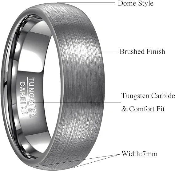Custom Tungsten Jewelry Simple Design 7MM Men Rings Brushed Tungsten Ring Tungsten Wedding Ring Silver Fashion Jewelry