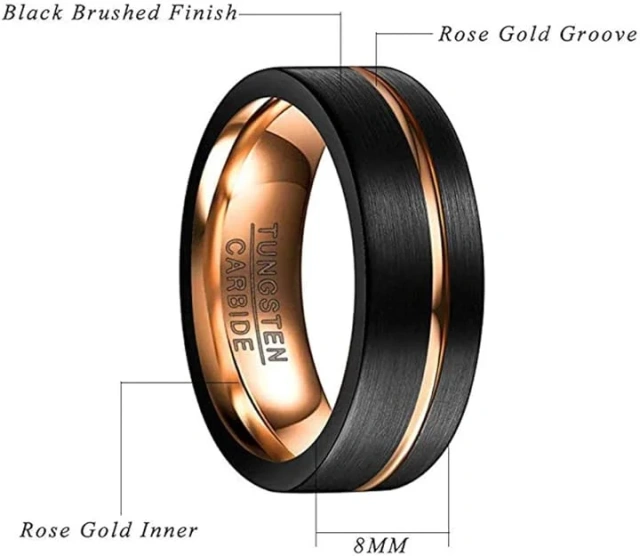 Wholesale Factory Price 8mm Black Rose Gold Plated Custom Tungsten Jewelry Men Womens Rings Wedding Rings Fashion Rings
