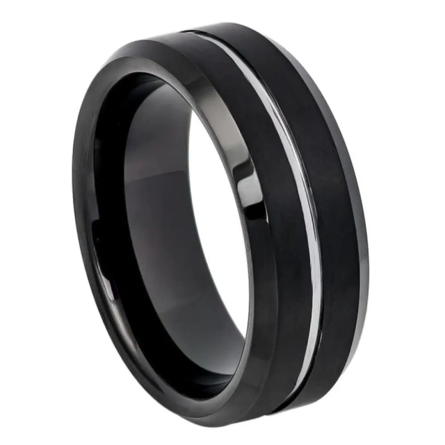 Customized Men's Tungsten Fashion Black Silver Luxury Black Plated Tungsten Ring for Men Wedding Band comfort It