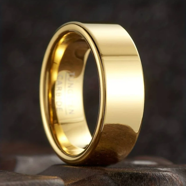 Custom Tungsten Carbide 8MM Width High Polished Tungsten Engagement Wedding Gold Rings for Men Rings Fashion Jewelry