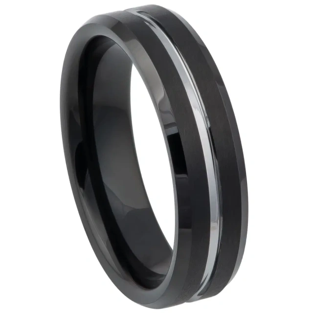Ouyuan Jewelry Wholesale Men Black Plated Tungsten Men Ring with Step Wedding Band Simply Men Fashion Jewlery