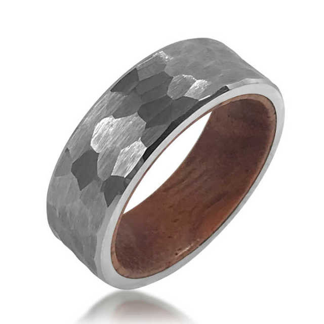 Wholesale Price Hammered Tungsten Carbide Ring with Wood Inlay for Men Ring