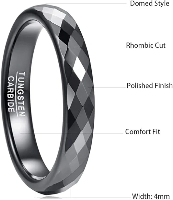 Trending High Polished Simple 4MM Tungsten Carbide Men Jewelry Custom Men Rings Tungsten Fashion Women Rings Black
