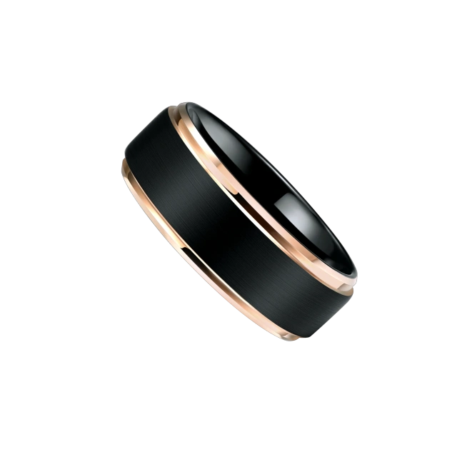 8mm Center Brushed IP Black Plated Tungsten Ring with Stepped Edges Tungsten Rings Men and Women